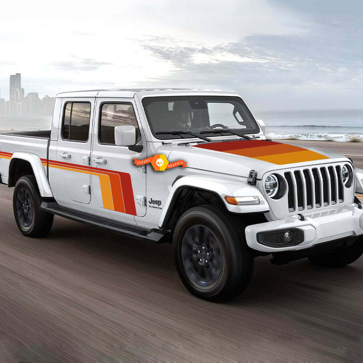 Kit di Adesivi in Vinile a Strisce Laterali e Cofano Stile Retrò per Jeep Gladiator