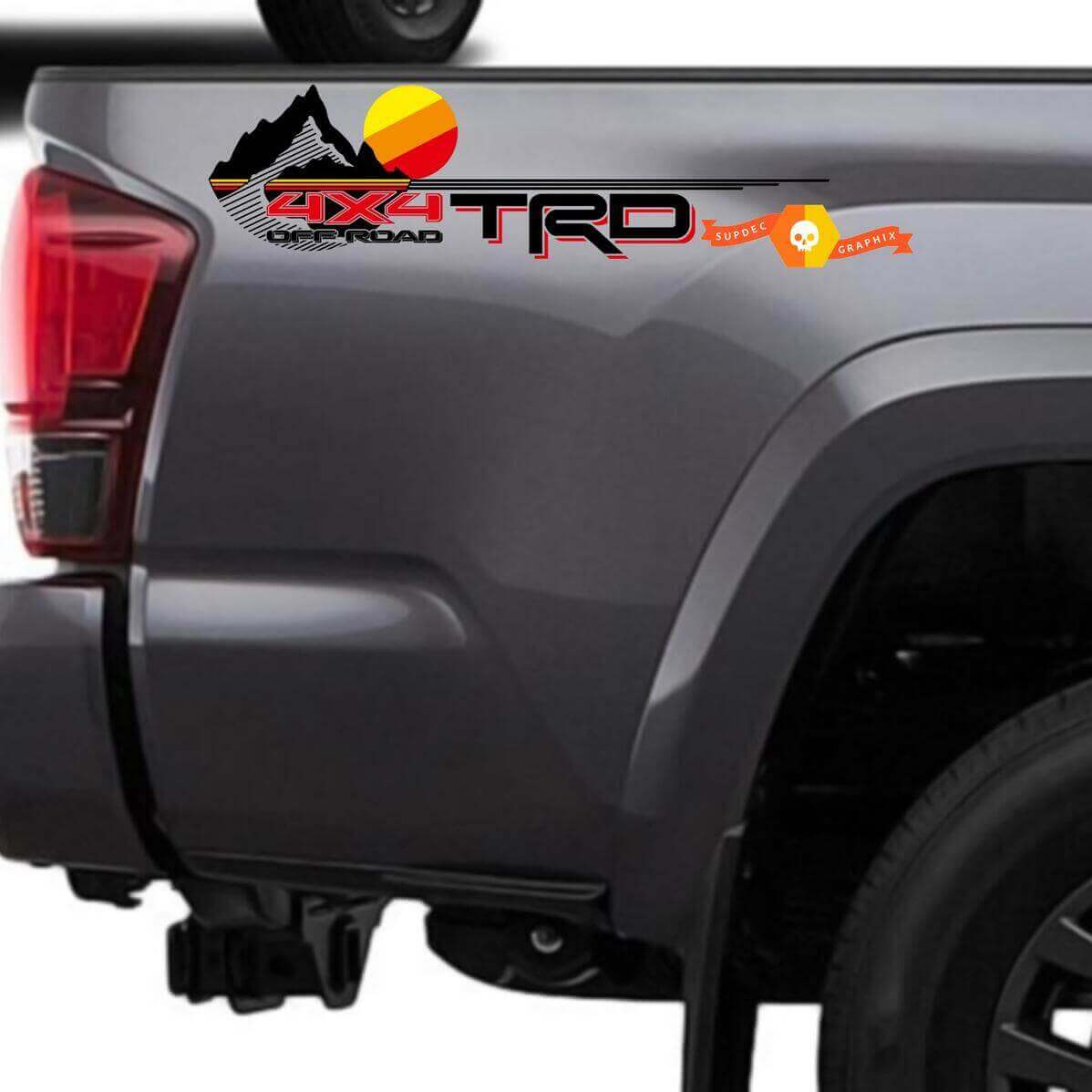 Adesivi Vinile Posteriori Laterali Tramonto in Montagna Stile TRD per Toyota Tacoma Tundra 4Runner