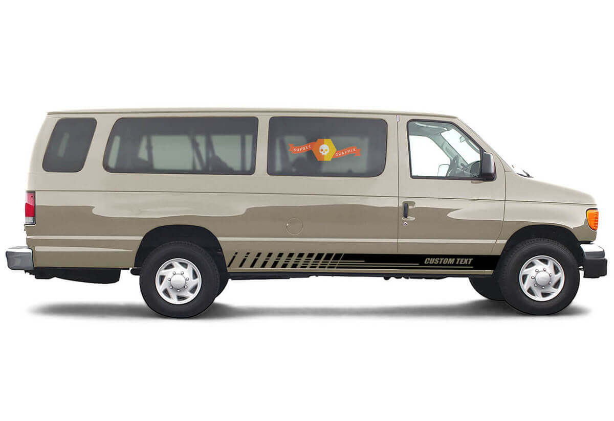 2x lato Ford E-Series Chassis Vinyl Stripes decalcomania del corpo adesivo grafico in vinile stile di testo personalizzato 1
