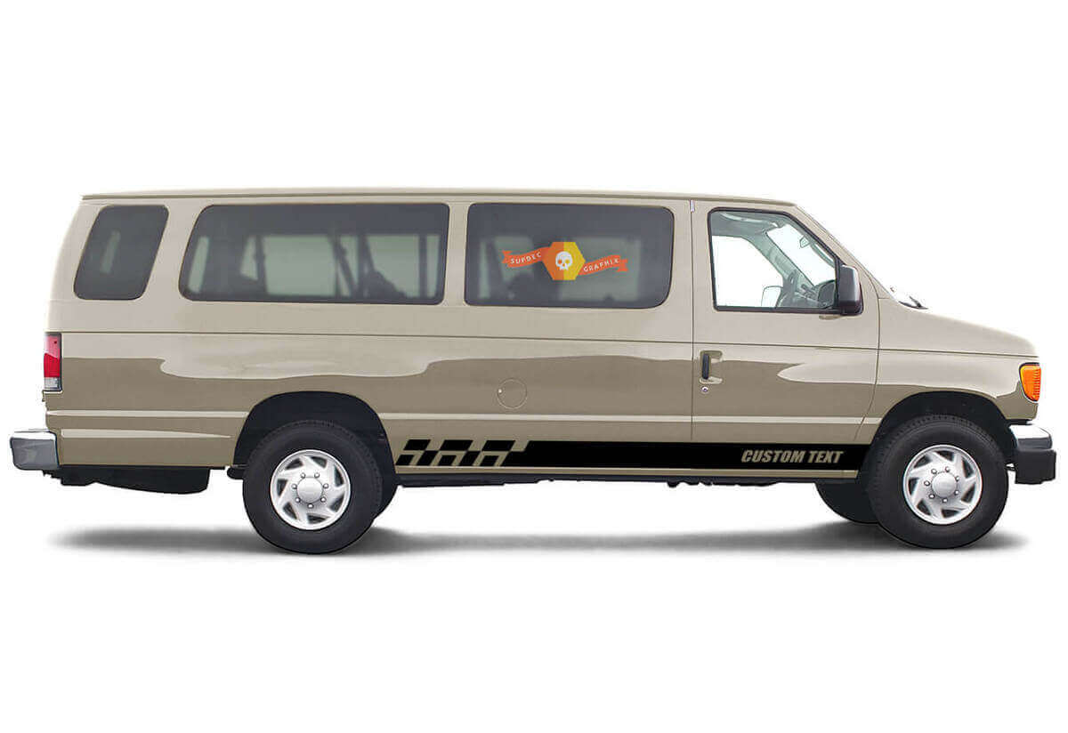 Strisce Laterali in Vinile Adesivi Decalcomanie Corpo Testo Personalizzato Stile 4 Set da 2 per Ford E-Series