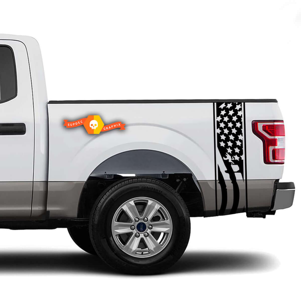 Decalcomanie per adesivi per camion con strisce laterali del letto del corridore che sventola la bandiera degli Stati Uniti - Adatto per Ram Chevy Ford Jeep Gladiator
