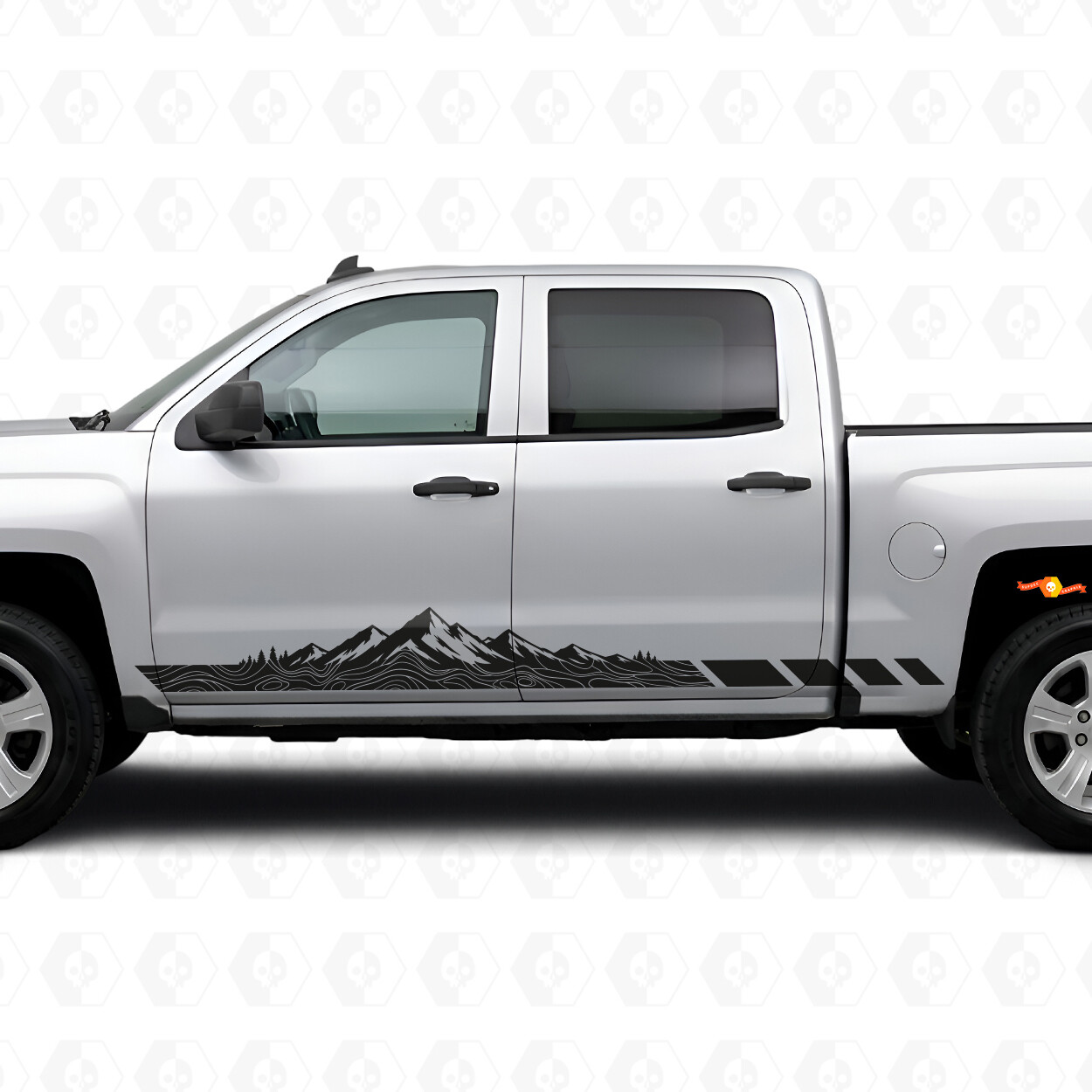 Strisce in Vinile con Motivo Montagna Topografica per Portiera e Minigonne per Chevrolet Silverado 1500 K2XX 2014-2019