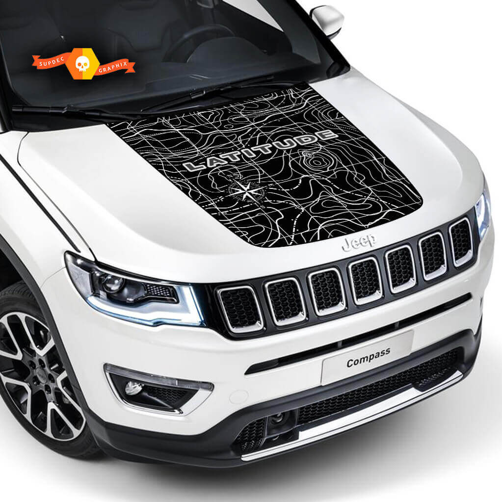Adesivo in vinile per cofano con mappa topografica latitudine per Jeep Compass 2017-2020