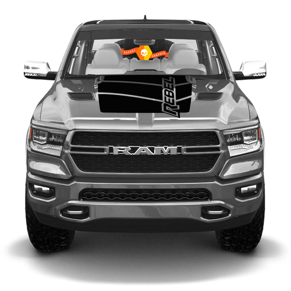 Adesivo in Vinile con Scritta Rebel e Strisce Cofano per Dodge Ram Rebel