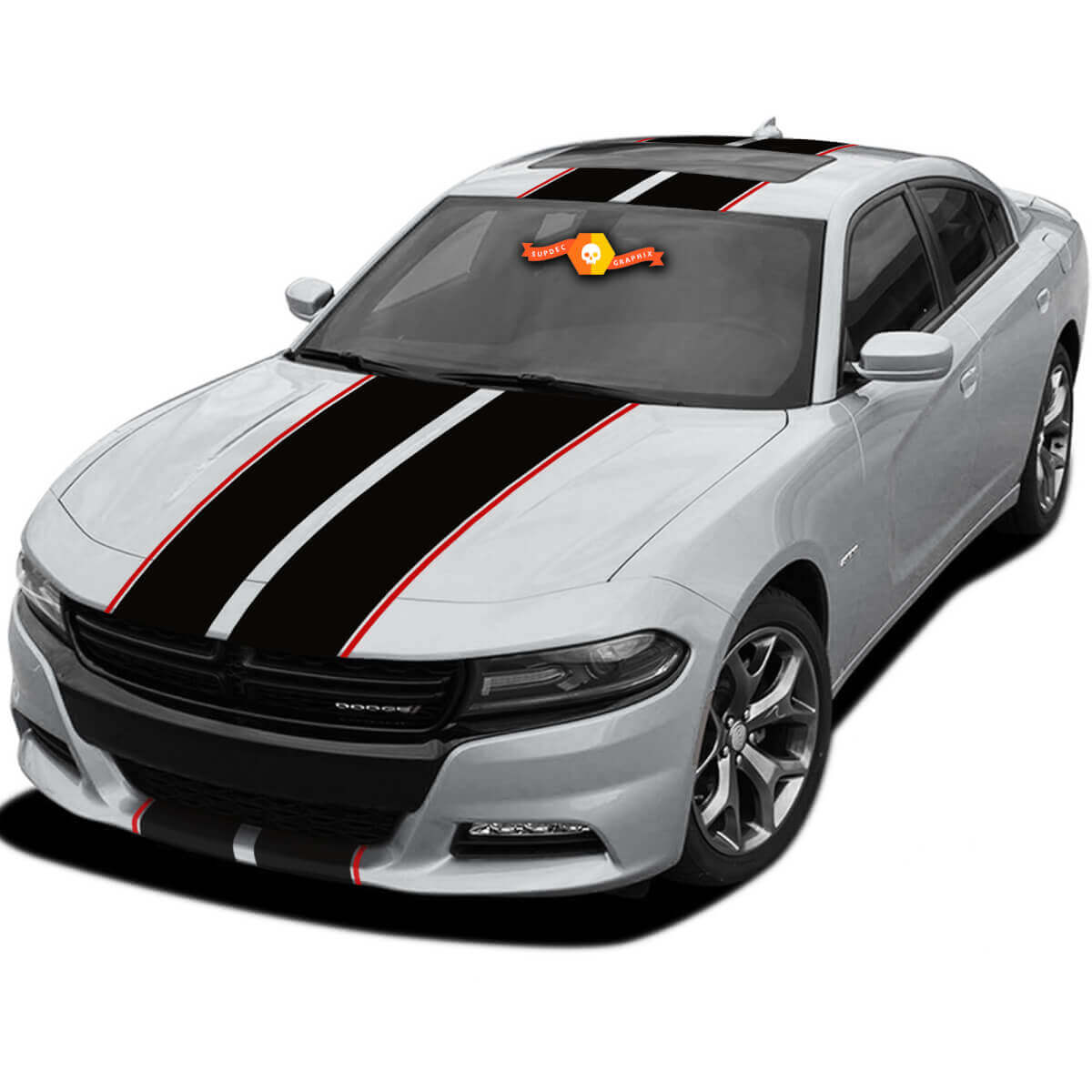 Set di Adesivi in Vinile Twin Rally Over the Car Stripes per Dodge Charger