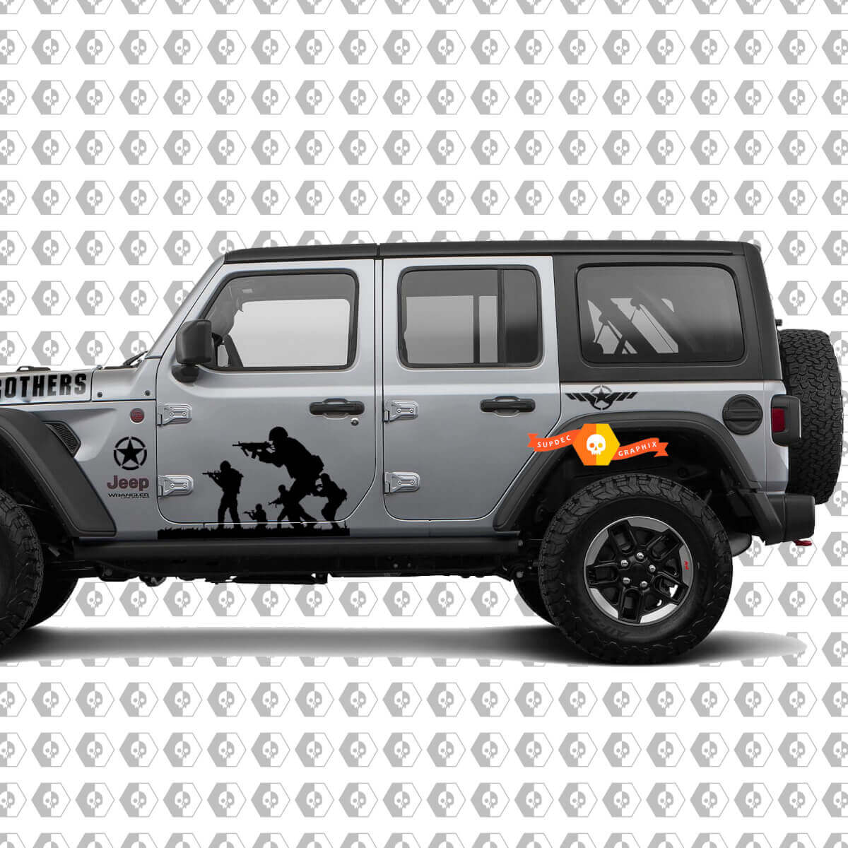 Kit Adesivi in Vinile Stile Militare Band of Brothers per Cappuccio e Laterali Jeep Wrangler
