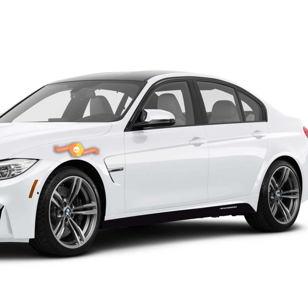 Coppia di Adesivi in Vinile con Striscia Sideskirt Stile M Performance per BMW M3 F80