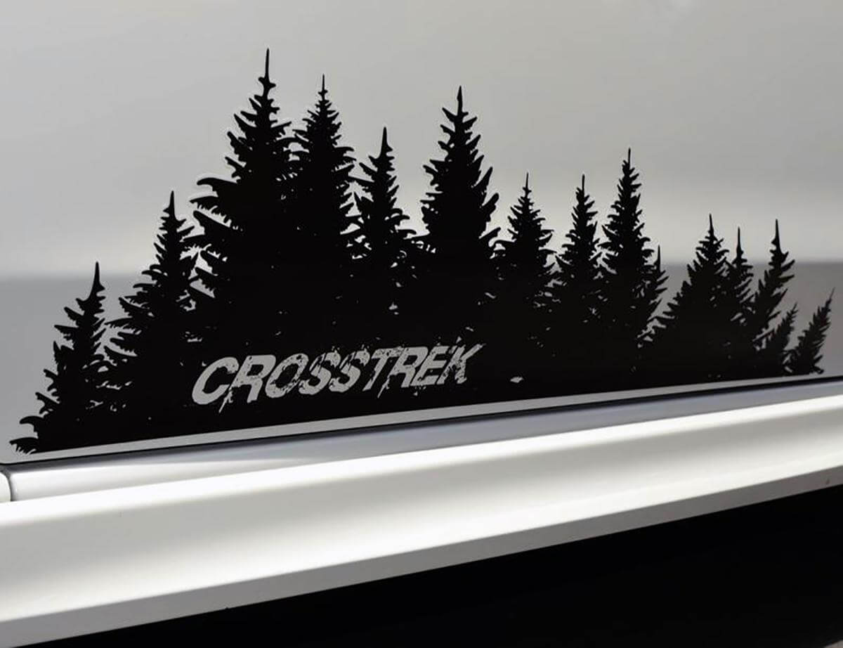 Subaru Crosstrek Tree Decalcomania distrutta porta in vinile grafica foresta sagoma albero adesivo