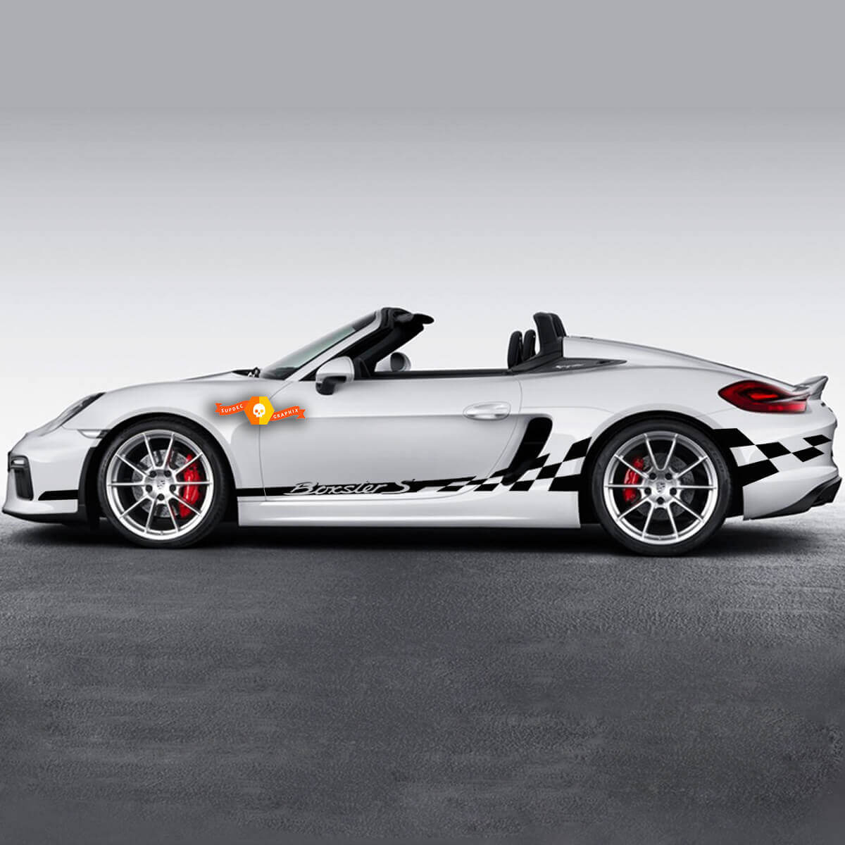 Kit Adesivi in Vinile con Strisce Laterali a Scacchi per Porsche Boxster S