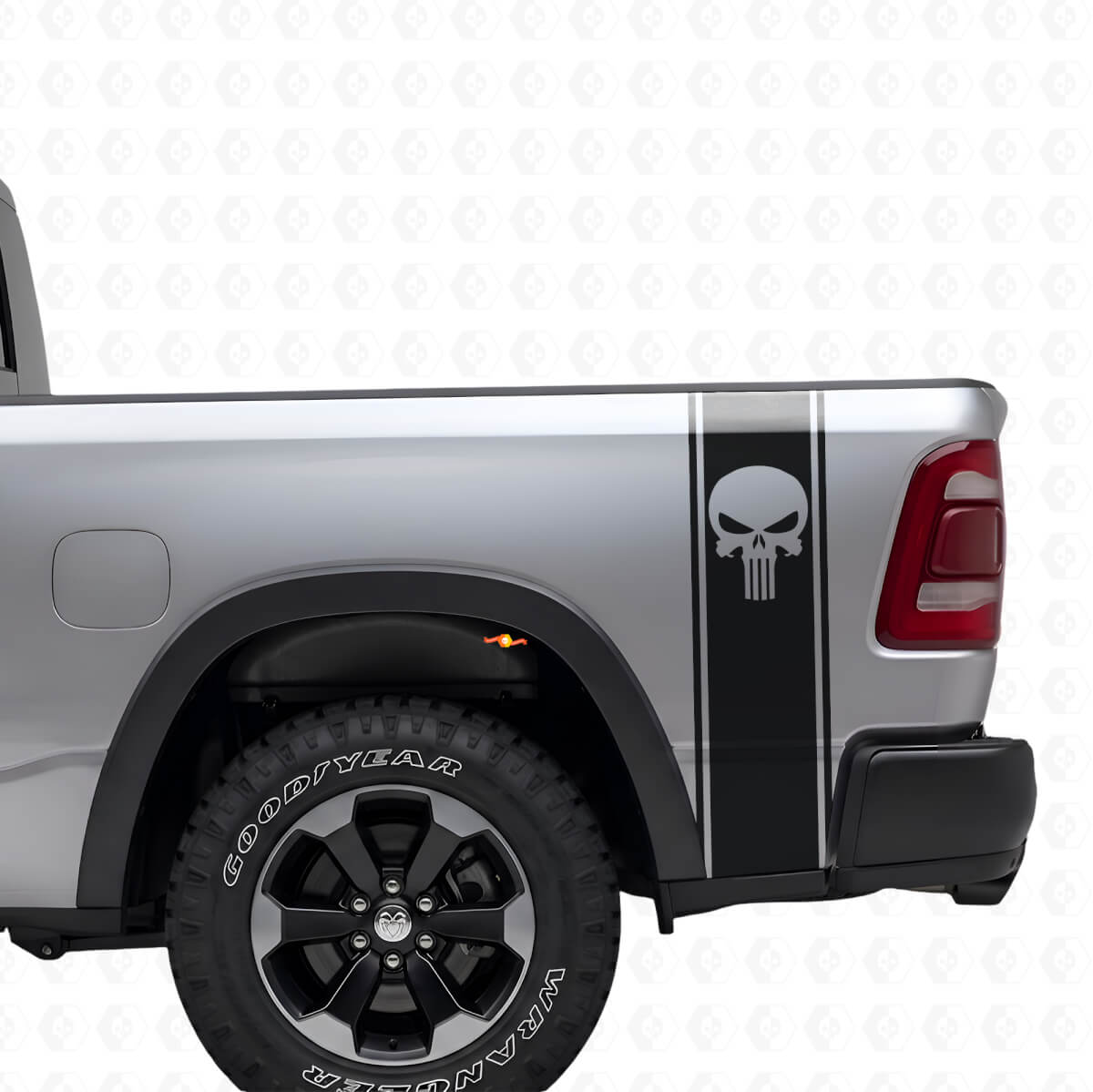Kit di Adesivi in Vinile con Strisce Laterali Punisher Skull per Dodge Ram