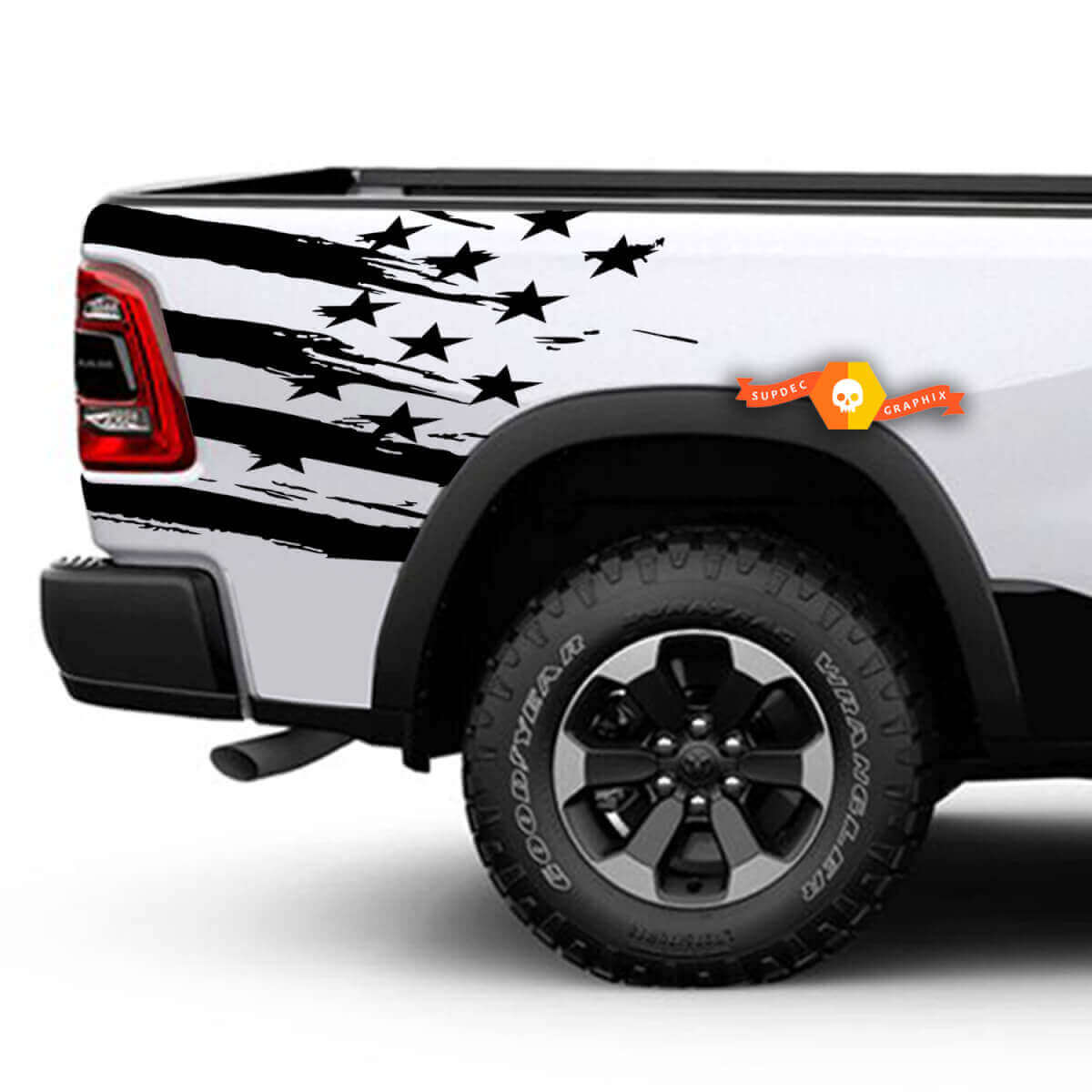 Kit Adesivo Vinilico Bandiera Americana Usurata per il Lato Posteriore del Dodge Ram