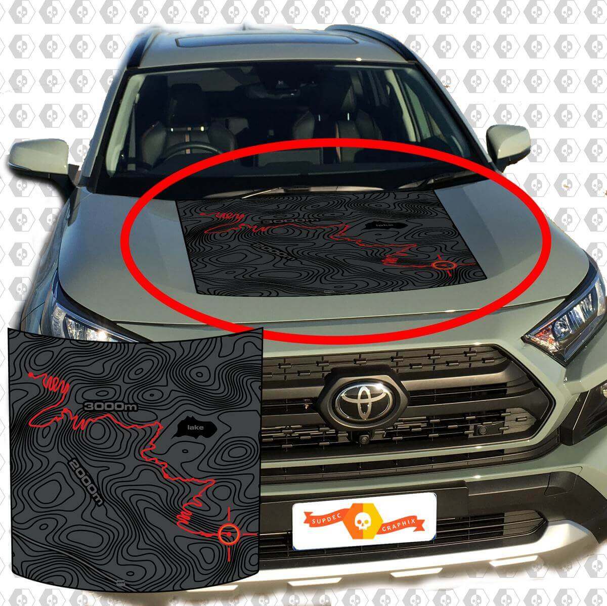 Adesivo Vinilico Opacizzante per Cofano con Mappa Topografica per Toyota RAV4 2019