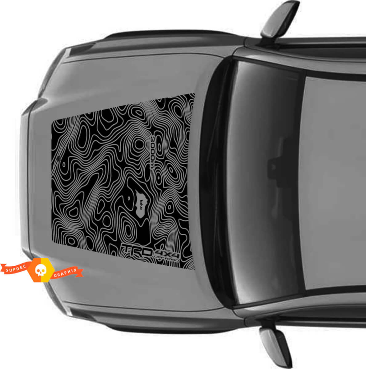 Enorme TRD Off Road NO SCOOP! Decalcomania per adesivi in ​​vinile con cappuccio mappa topografica adatta ai modelli Toyota Tacoma 2016-2021
