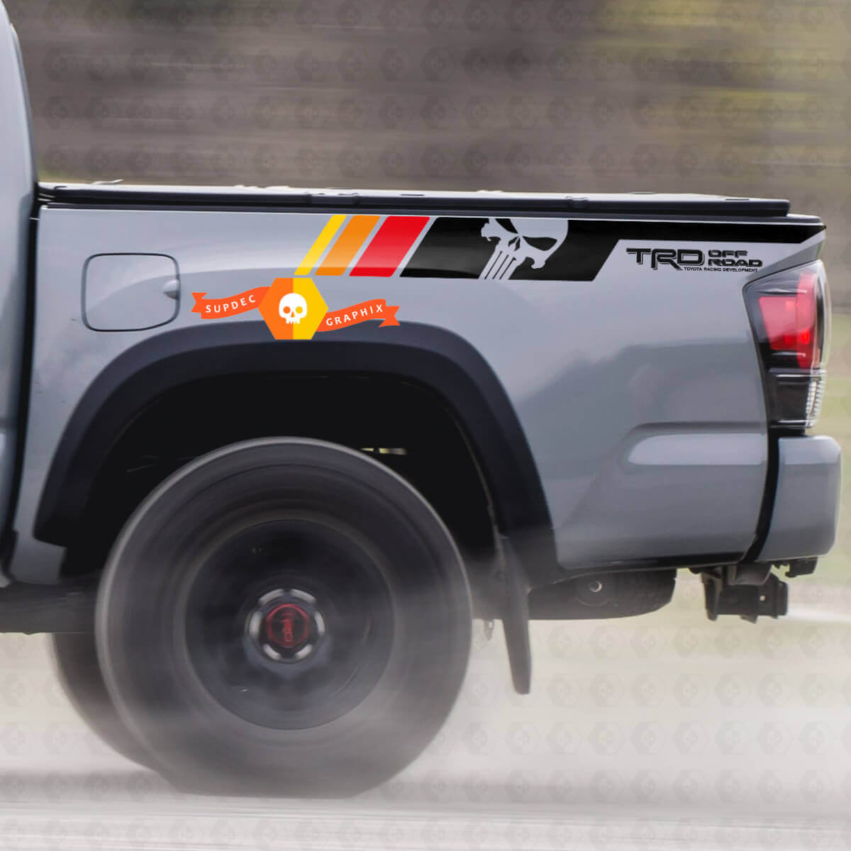 Coppia TRD Sport PRO Off Road Vintage Colori Punisher strisce per Tacoma Adesivi laterali in vinile Decal adatta per Toyota Tacoma 2005-2020
