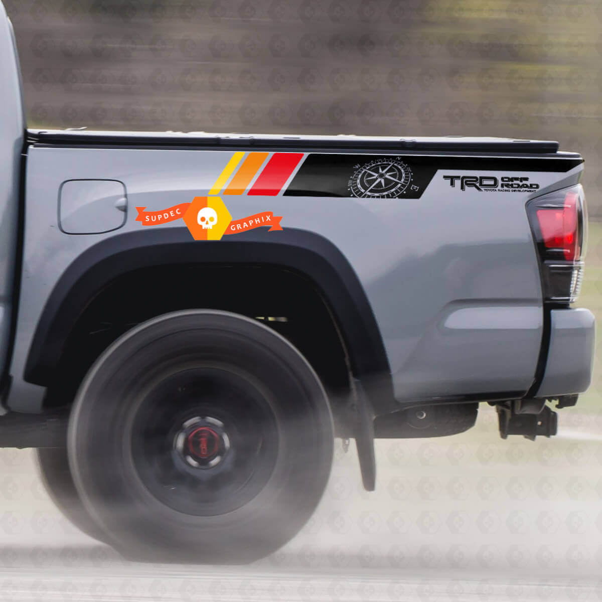 Coppia TRD Sport PRO Off Road Vintage Colors Compass stripes per Tacoma Adesivi laterali in vinile Decal adatta per Toyota Tacoma 2005-2020
