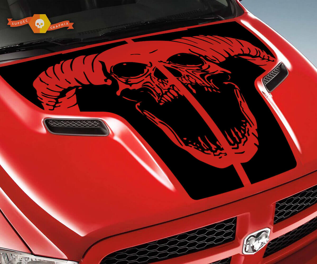 Adesivo in Vinile con Grafica Teschio di Montone per Cofano Dodge Ram 1500 2500 2010-2018