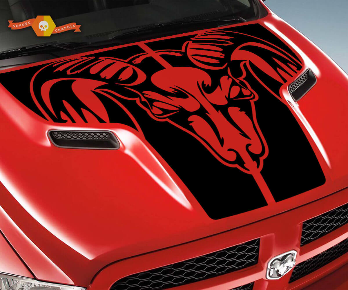 Adesivo in Vinile Cofano Tribal Ram Skull per Dodge Ram 1500 2500 2010-18