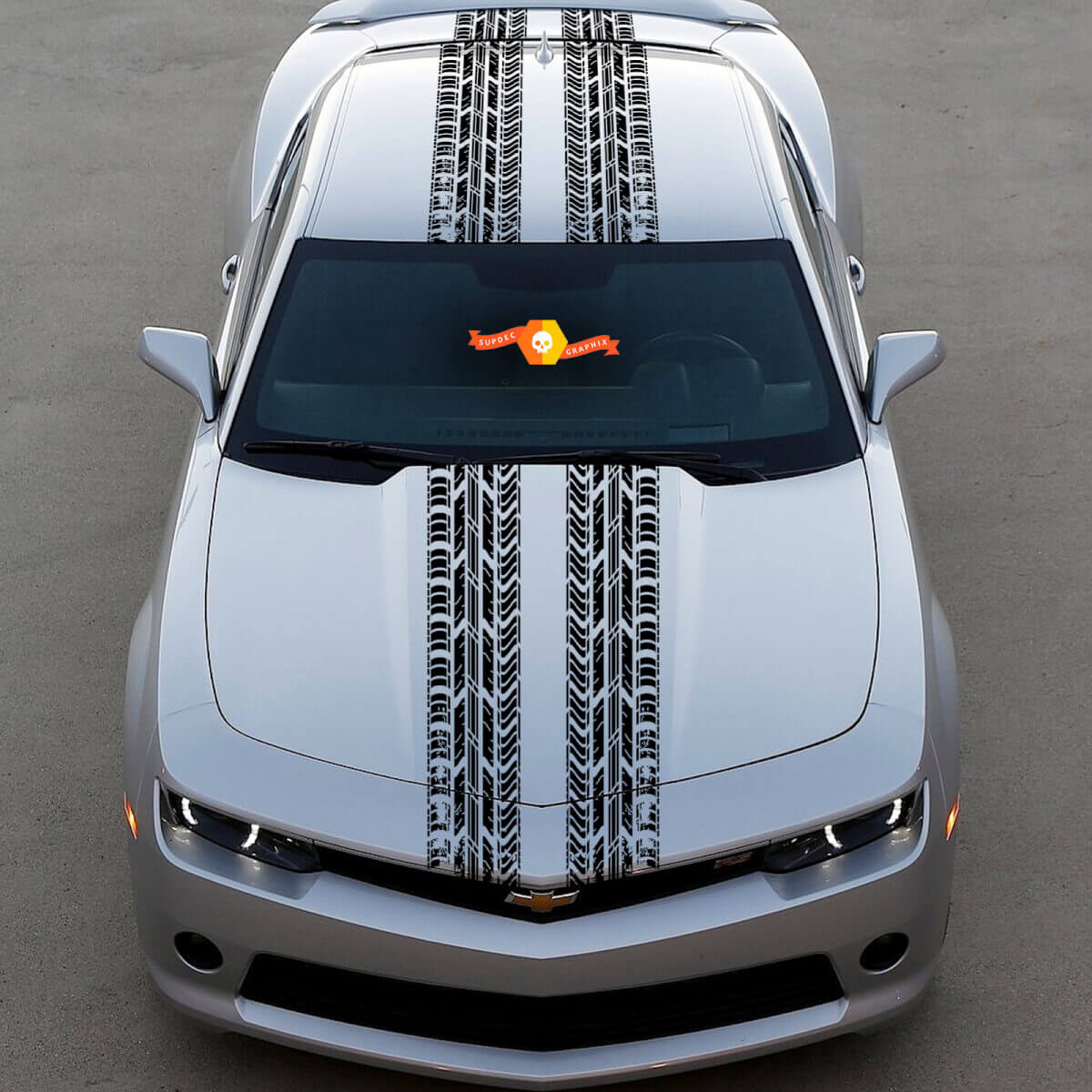 Strisce Doppie Tracce Pneumatici Adesivo in Vinile per Cofano Tetto Bagagliaio per Chevy Dodge Mustang