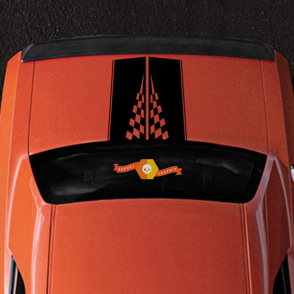 2008-2014 Dodge Challenger Race Checkered Flag Racing Rear Stripe Sport Design Tribal Vehicle Truck Vinyl Graphic Decal Sticker
