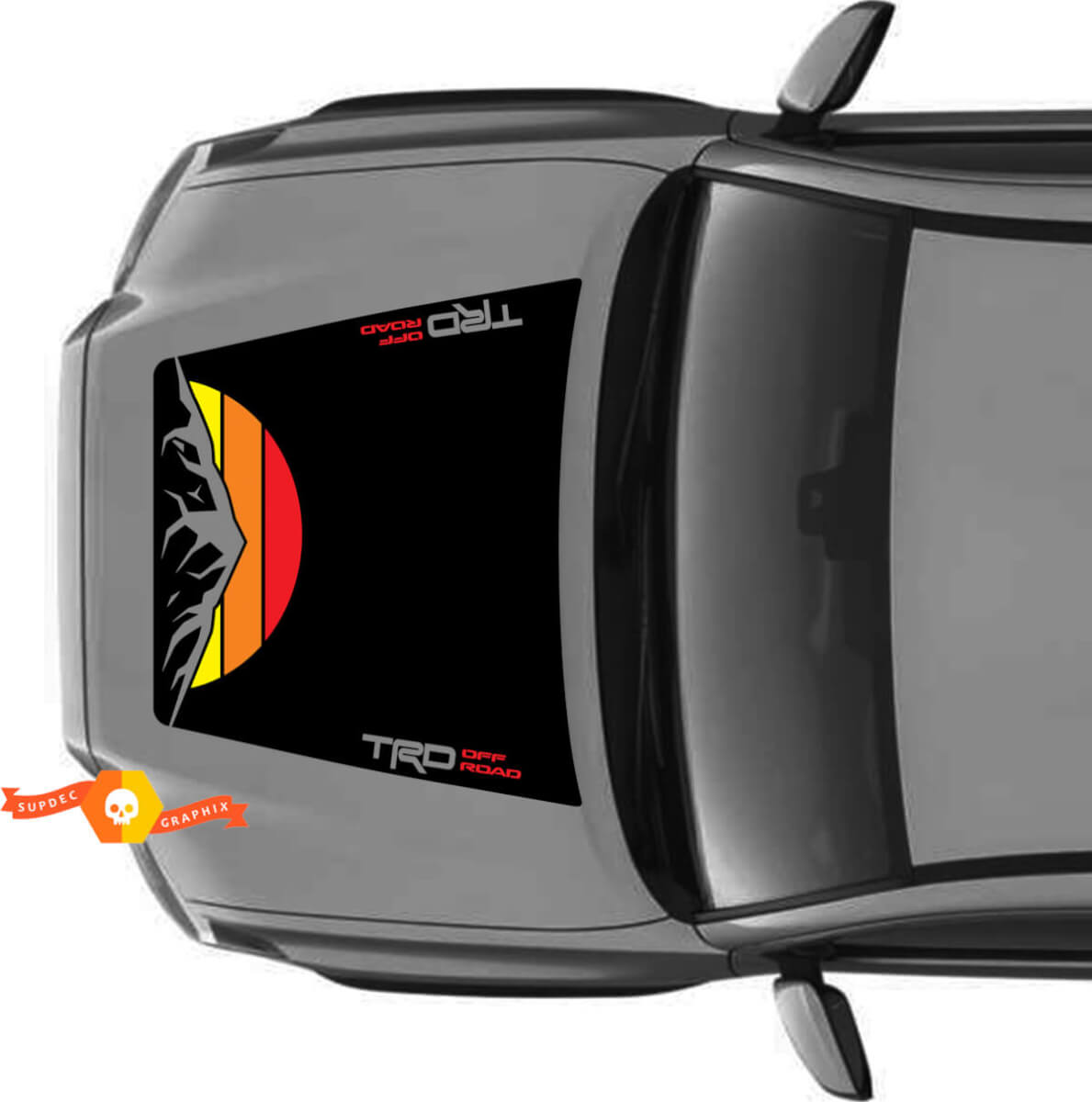 Molto enorme TRD Off Road Vintage Sunset Retro Old Style NO SCOOP! Decalcomania per adesivi in ​​vinile con cappuccio da montagna adatta ai modelli Toyota Tacoma 2016-2021

