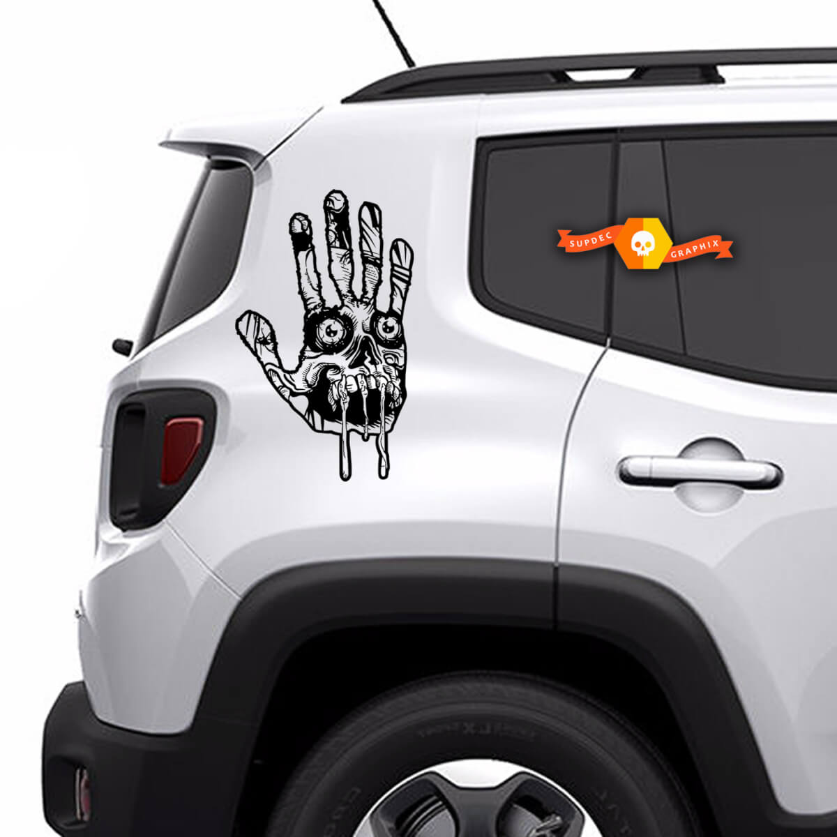 2x Zombie Hand Skull Apocalypse Undead Horror Window Bed Hood Door Graphic Vinyl Decal Truck Car Pickup Sticker

