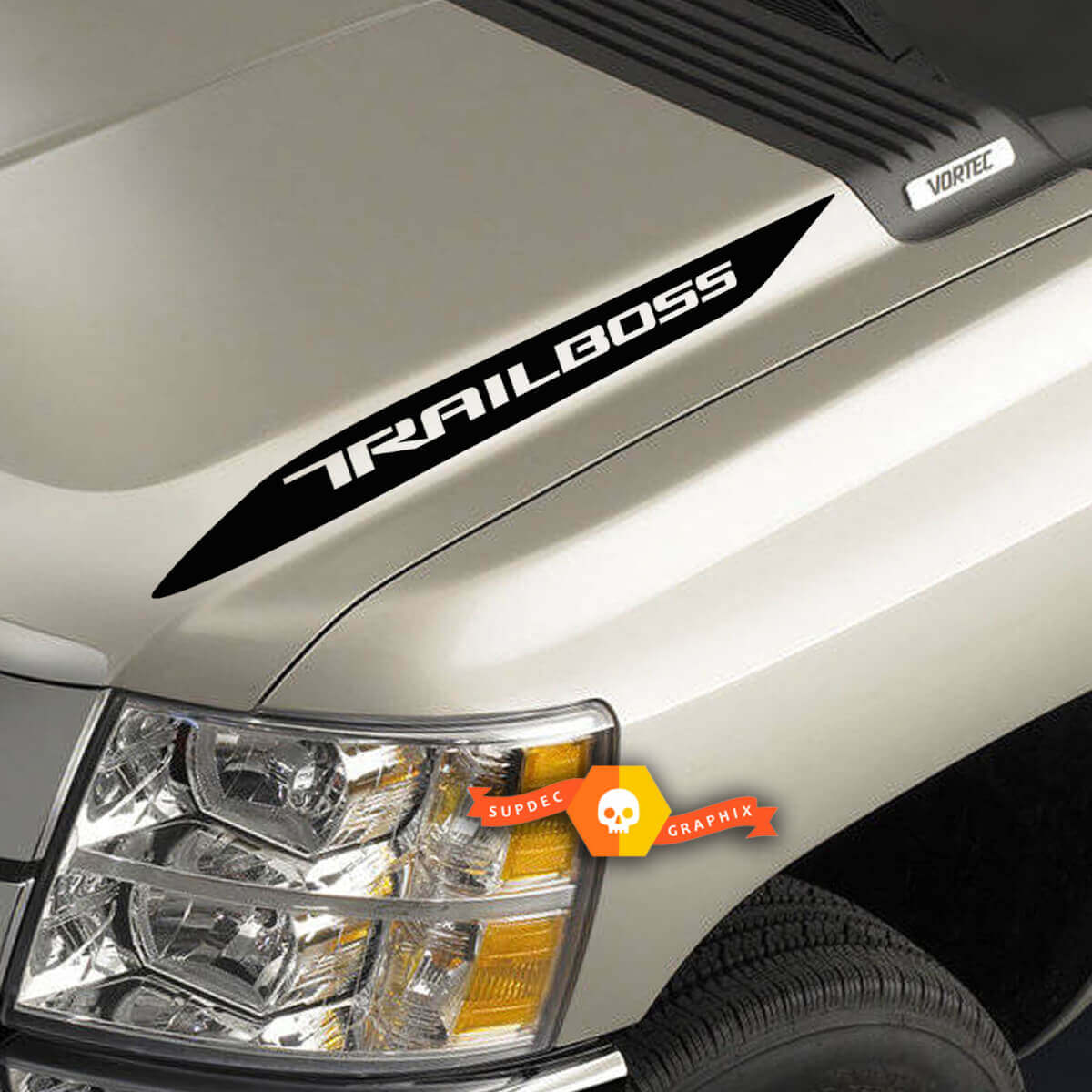 Set di 2 adesivi per decalcomanie per cofano Chevy Silverado 1500 Trail Boss 2019 2020
