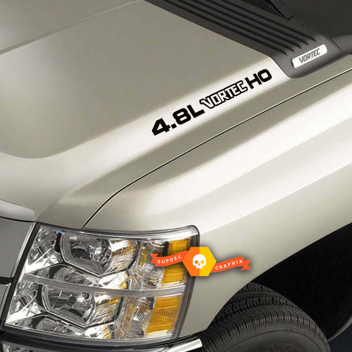 Adesivi a tre colori per cofano 4.8L Vortec High Output per camion Chevrolet Silverado Colorado GMC Sierra Canyon