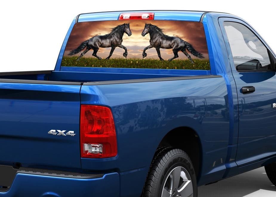 Black Horses Lunotto Decal Sticker Pick-up Truck SUV Car