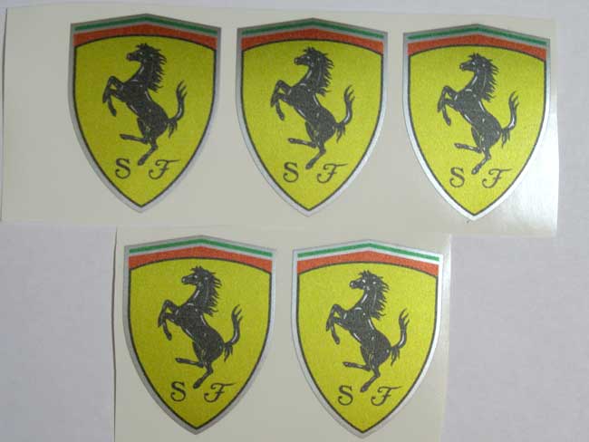 Ferrari Enzo Wheel Caps Center Yellow on Silver 5 Emblems Decalcomanie