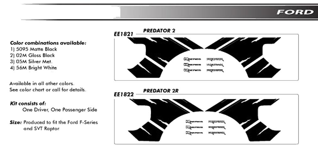 Ford F150 Raptor Grafica Decalcomanie Trim Emblemi Kit PREDATOR 2 EE1821 // 2009-2012