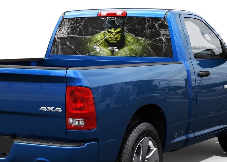 Hulk e vetri rotti sul retro della decalcomania della decalcomania Pick-up Truck SUV 2