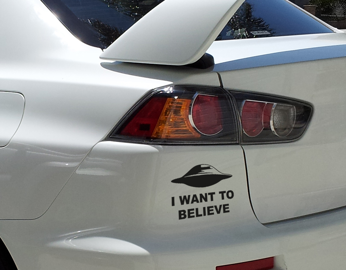 I Want to Believe UFO Aliens X Top Secret Funny Car Laptop Vinyl Sticker Decal