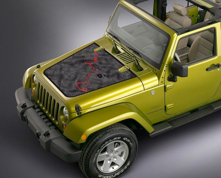 Custom Jeep Wrangler Blackout Mappa topografica Avventura viaggio Cappuccio in vinile Decal TJ LJ JK JL Gladiatore illimitato
