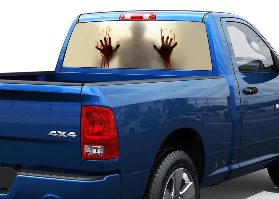 Zombie dietro il vetro del sangue Lunotto Posteriori Graphic Decal Sticker Truck SUV
