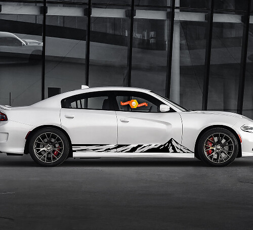 2 Side Dodge Charger linee topografiche curve Mountain Rocker Panel Side Vinyl Decals Graphics Sticker
