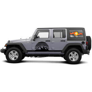 2 Side Jeep Wrangler Mountain Moon Sun Sunrise Rocker Panel Side Vinyl Decals Graphics Sticker
