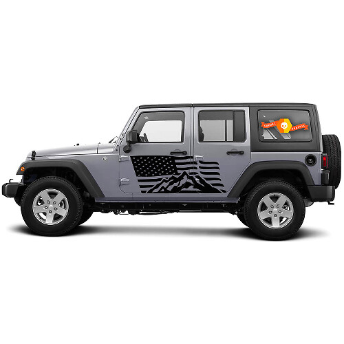 2 Side Jeep Wrangler USA Flag Mountain Door Side Decalcomanie in vinile Adesivo grafico
