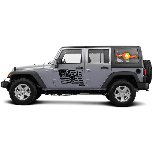 Adesivi in Vinile a Lato con Teschio e Bandiera USA per Jeep Wrangler CJ TJ JK JKU JL JLU