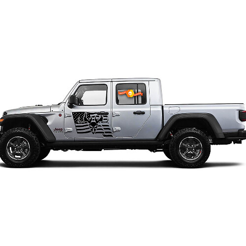 2 Side Jeep Gladiator USA Flag Mountain Skill Door Side Vinyl Decals Graphics Sticker

