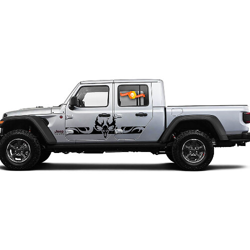 2 Side Jeep Gladiator Curved Skull Side Rocker Panel Side Vinyl Decals Graphics Sticker
