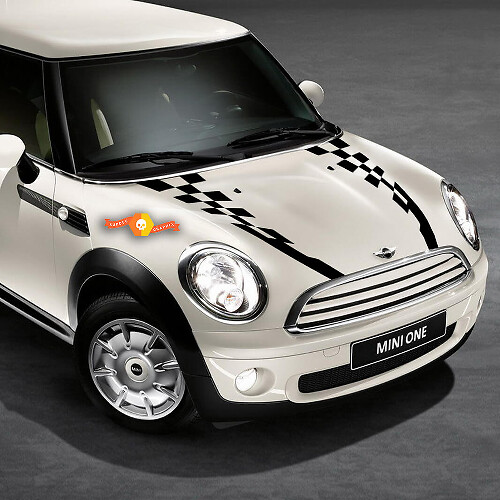 Adesivi in Vinile con Strisce a Scacchi da Corsa per Cofano Mini Cooper 2007-2021
