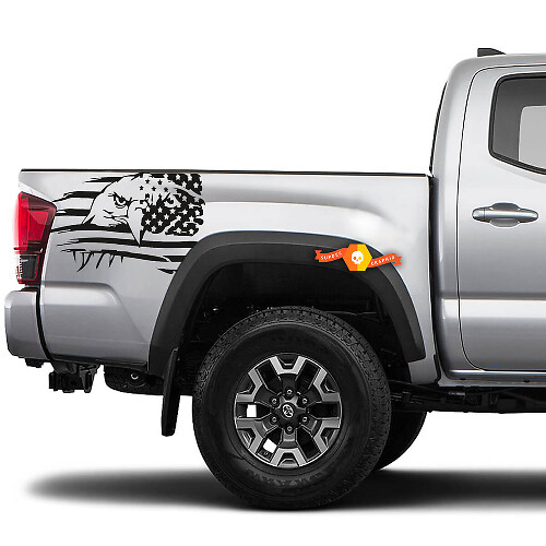 Adesivo Vinile da Letto con Bandiera USA Logora con Aquila per Toyota Tacoma 2016-2020