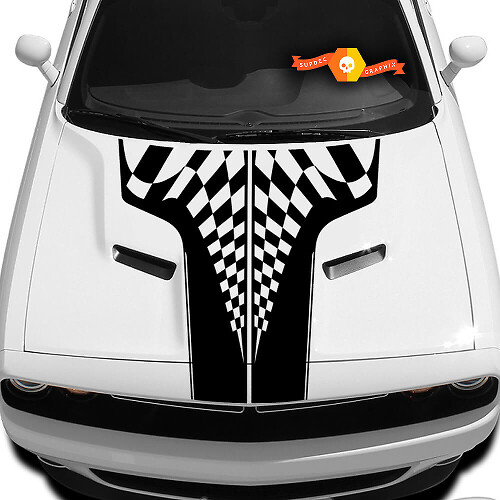 Adesivo in Vinile a Bandiera a Scacchi per Cofano Dodge Challenger