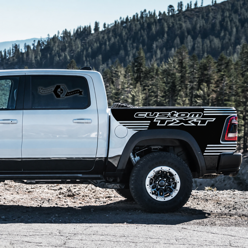 custom TXT Outline Strobe Pair Fiancata cassone Adesivo in vinile per RAM 1500 Rebel, TRX 2021-2026