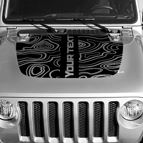 Adesivo in Vinile per Cofano Mappa Topografica Nera Testo Personalizzato Centrale per Jeep Wrangler