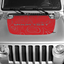Adesivo in vinile con mappa topografica a linee di contorno nero per cofano Testo personalizzato per Jeep Gladiator 3