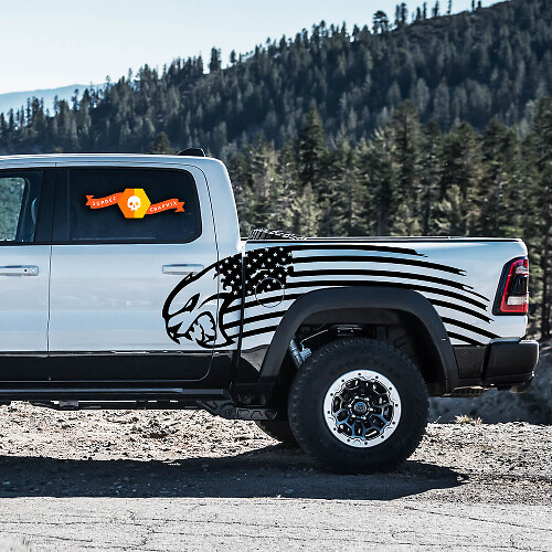 Adesivo Vinile Laterale Stile Hellcat con Bandiera USA per Dodge Ram 1500
