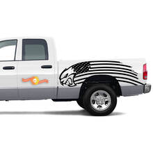 Coppia Dodge TRX 2021+ porta letto bandiera USA Hellcat striscia laterale grunge camion adesivo in vinile decalcomania grafica
 2