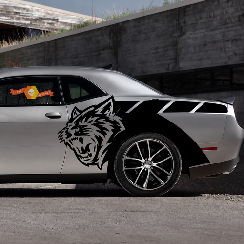 Coppia di strisce laterali Billboard in vinile con testa di felino personalizzata per Dodge Challenger SRT, Hellcat