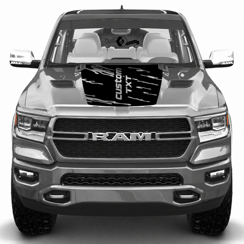 custom TXT Destroyed Blackout Cofano Adesivo in vinile per Dodge Ram — TRX Style